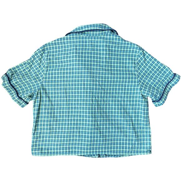 Aerie Green Plaid Flannel Pajama Shirt Top Cropped Relaxed Fit - Size Medium - Picture 4 of 10